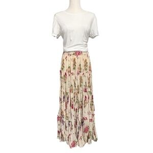 Sarah Arizona Y2K Crinkle Skirt Sz Medium Floral Cotton‎ Elastic Waist Cream